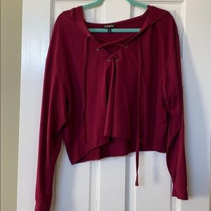EXPRESS Hooded, cropped, lace up front top